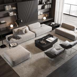 现代沙发茶几组合3D模型下载